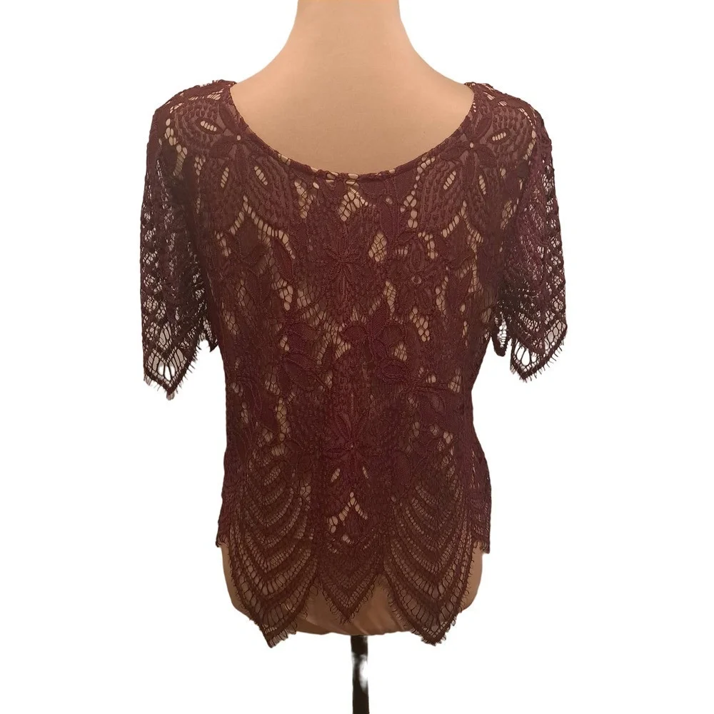 Express Wine Colored Lace Overlay Blouse Size M - Picture 2 of 6